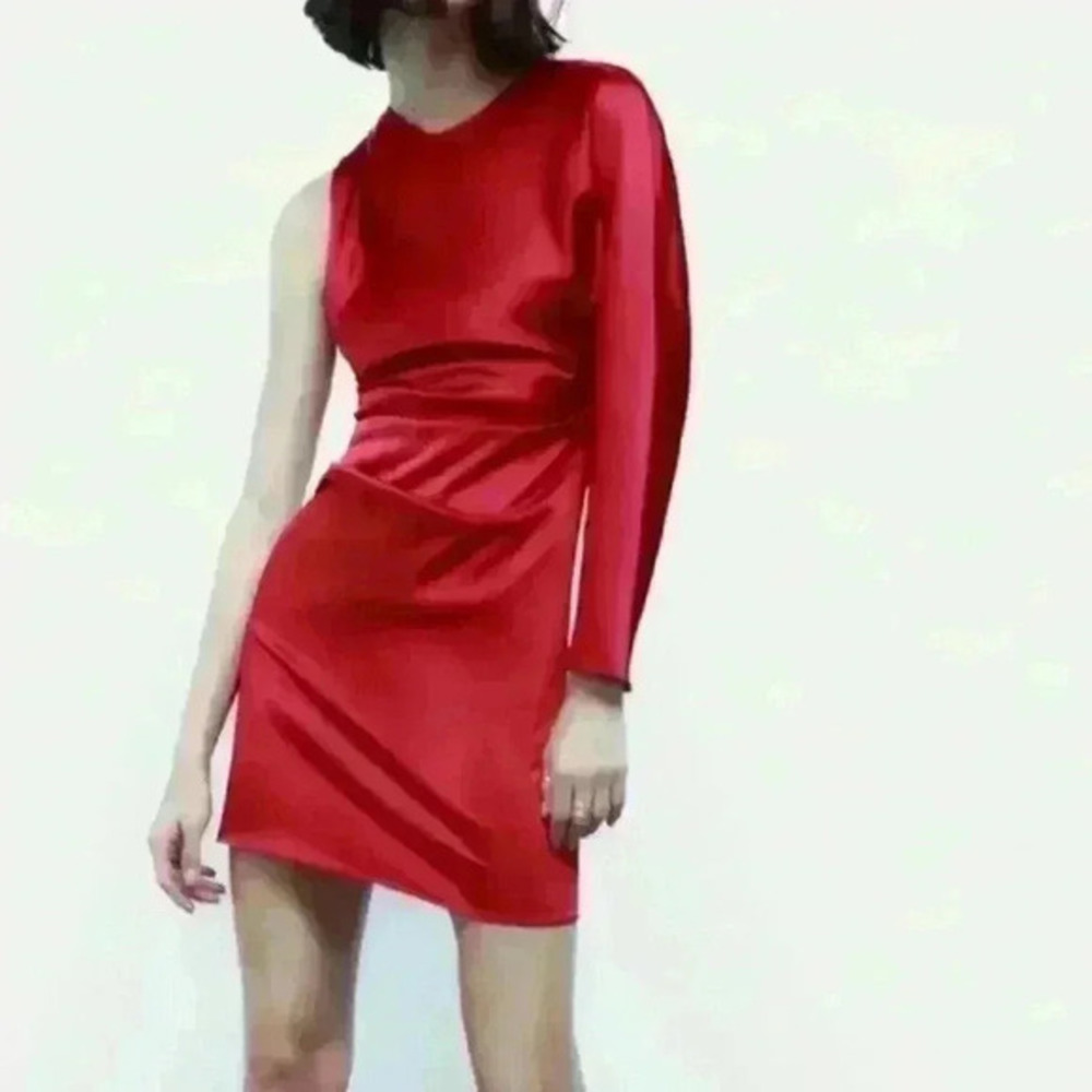 Zara Satin Effect Asymmetric One Shoulder Mini Dress